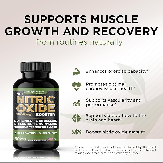 Gade Nutrition Nitric Oxide Supplement - L Arginine Capsules – Helps to Improve Energy, Endurance & Performance - Pre Workout - Muscle Builder - with All Essential Amino Acid and Maca Root