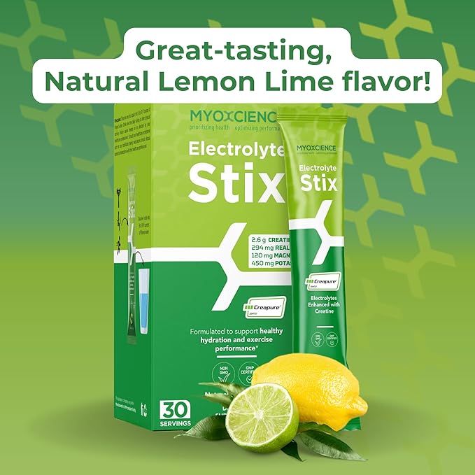 MYOXCIENCE Electrolyte STIX | Creatine Electrolyte Powder | Recovery from Exercise & Muscle Development w/Real Salt (Lemon Lime Flavor) (Stix 30 ct)