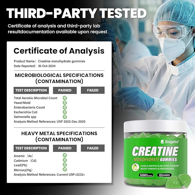 Creatine Monohydrate Gummies 5g for Men Women,Sugar Free Chewables Creatine Pre-Workout for Muscle Strength, Sour Green Apple, 120 Count