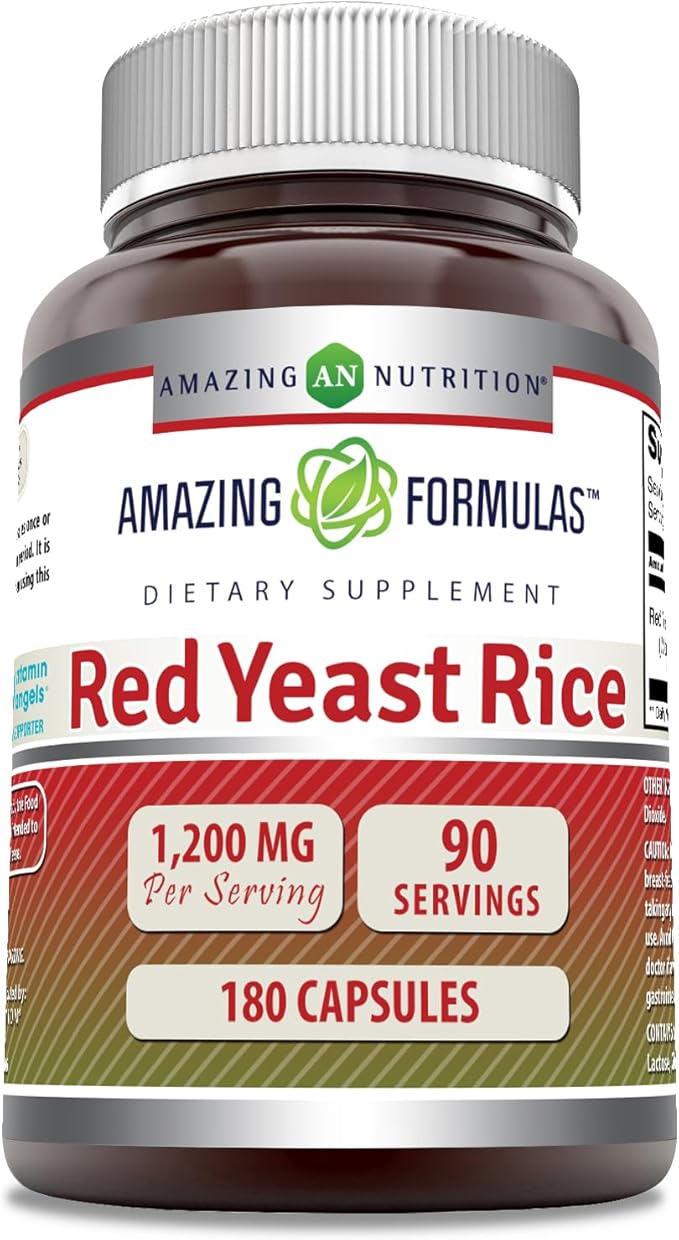 Amazing Formulas Red Yeast Rice 1200mg Per Serving Capsules Supplement | Non-GMO | Gluten Free | Made in USA (180 Count)