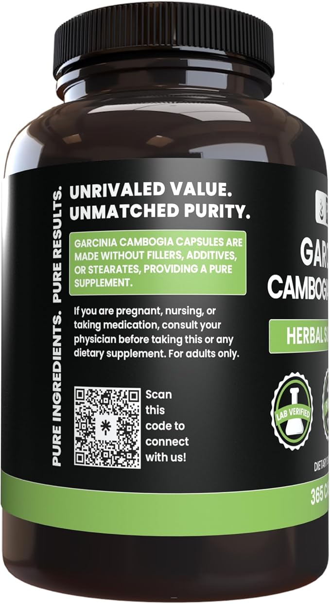 PURE ORIGINAL INGREDIENTS Garcinia Cambogia, No Magnesium or Rice Fillers, Always Pure, Lab Verified (365 Count)