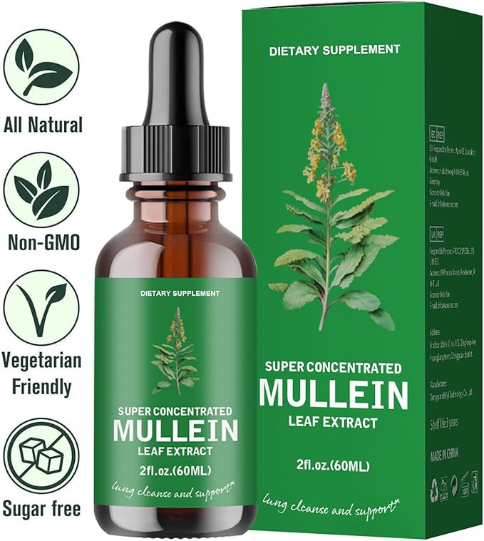 2 Pack Mullein Leaf Extract - Support Lung Cleanse,Tincture Drops | Non-GMO, Vegetarian - Support Lung Cleanse & Respiratory Function for Healthy Breathing