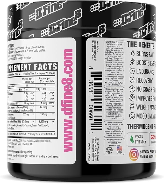 Thermogenic Pre-Workout Energy Powder & Shredding Supplement, Boost Energy Mood & Focus, Sugar Free, Contains Senactiv, Endurance, 300mg Caffeine, N-Acetyl-L-Tyrosine (Pink Lemonade)