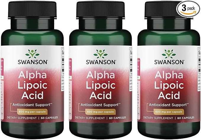 Swanson Alpha Lipoic Acid - Natural Supplement Supporting Healthy Blood Pressure Levels Already Within a Normal Range - Promotes Carbohydrate Metabolism - (60 Capsules, 600mg Each) (3 Pack)