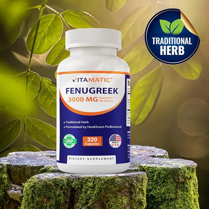 Vitamatic Fenugreek Capsules Extra Strength 3000 mg Equivalent Per Serving (from 10:1 Extract 300 mg) - Trigonella Foenum-Graecum - Methi Seeds Powder Pills - 320 Vegetarian Capsules