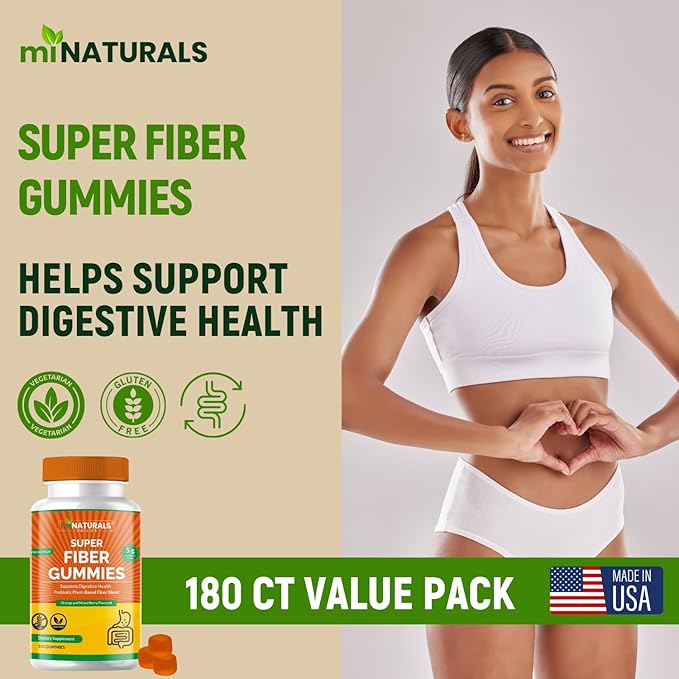Prebiotic Fiber Supplement Gummies | Value Pack - 180 ct | 5 g per Gummy | Plant Based Digestive Gut Cleansing | Orange & Mixed Berry