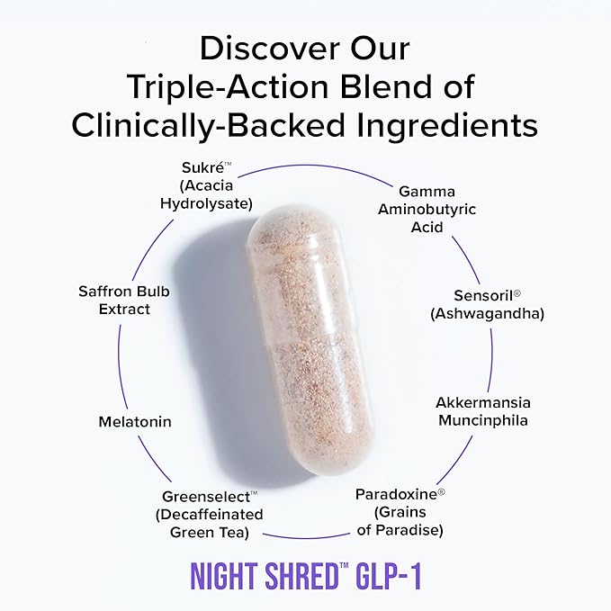 InnoSupps Night Shred™ GLP-1 | Nighttime Fat-Burner + Sleep Support | Appetite, Metabolism & Stress Support | Akkermansia + Ashwagandha | 60 Capsules. 30 Servings.
