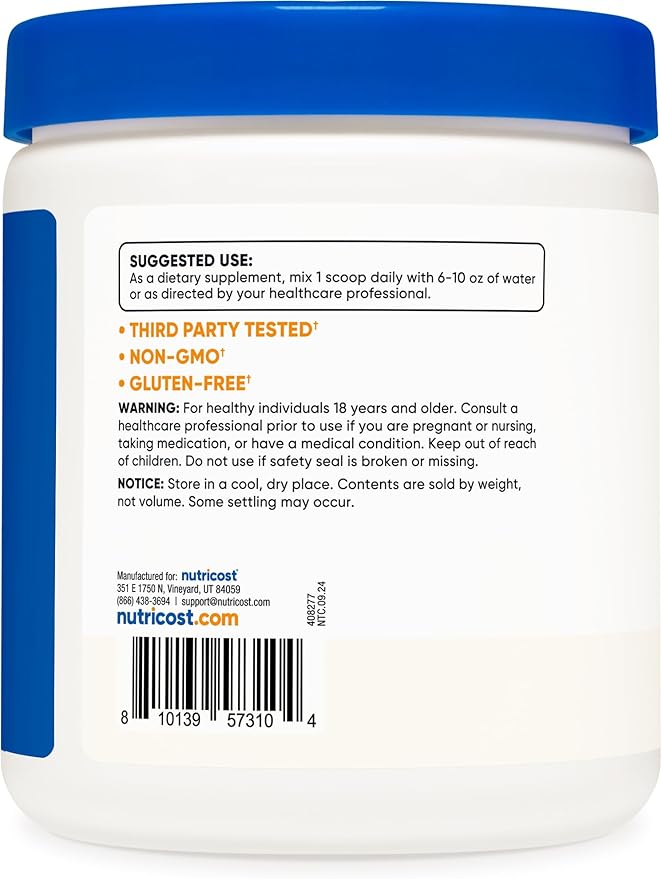 Nutricost L-Carnitine Tartrate Powder (250 Grams) - 1 Gram per Serving, 245 Servings