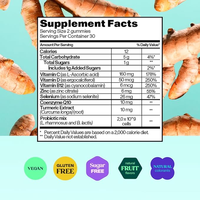 Probiotic Gummies - Fiber Gummie for Adults and Probiotics Digestive Health Gummies for Women with Turmeric Root Extract - Non-GMO Vegan Vitamins