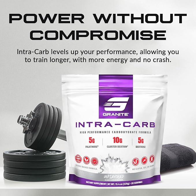 Granite Intra Carb Powder, Unflavored, High-Performance Carbohydrate Blend with Cluster Dextrin, Palatinose, & Dextrose, Supports Energy and Training (20 Servings)