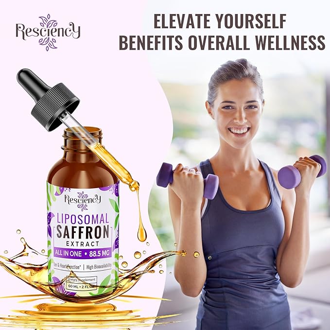 Saffron Supplements - 88.5 mg Saffron Extract Better Bioavailability Liposomal Drops for Mood, Energy, Vision & Focus with Ashwagandha, Turmeric, Magnesium, Zinc, Vitamin B12 & D3, 60 ml, 30 Servings