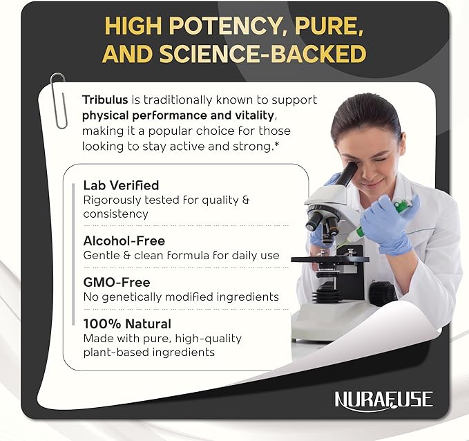 Organic Tribulus, Maca Root, Panax Ginseng, Ashwagandha Liquid Drops – 1670mg per Serving, Ultra Potent, Natural Taste, USA Made & Lab Tested – 2 FL OZ (60ml)