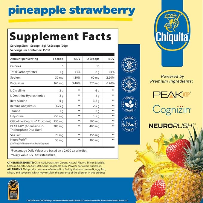AN Performance Non-Stimulant Pre-Workout Supplement | Zero Caffeine Energy Drink Mix | Beta Alanine + Citrulline | Third-Party Tested | Informed Sport Certified | Strawberry Pineapple | 30 Servings
