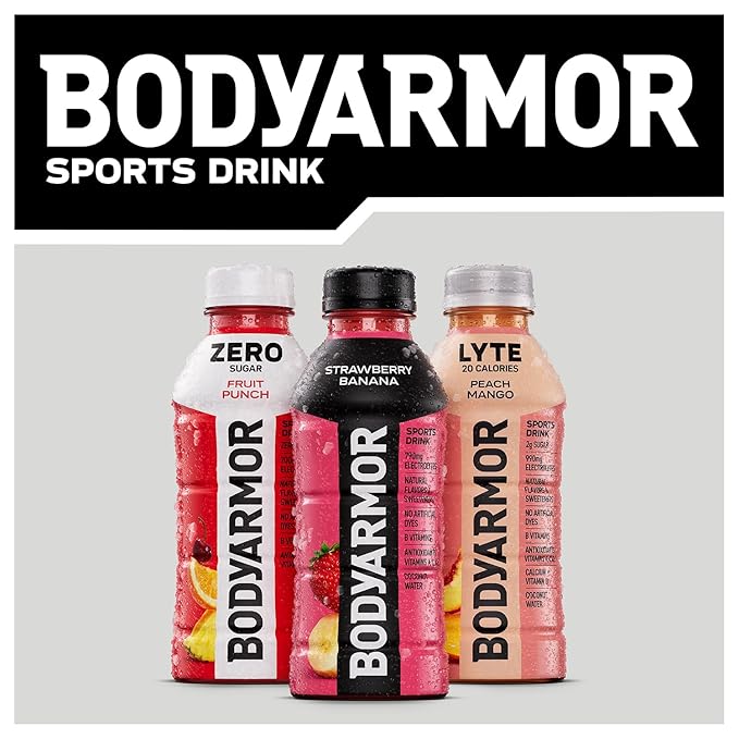 BODYARMOR LYTE Sports Drink Low-Calorie Sports Beverage, Peach Mango, Coconut Water Hydration, Natural Flavors With Vitamins, Potassium-Packed Electrolytes, Perfect For Athletes, 20Fl Oz (Pack of 6)