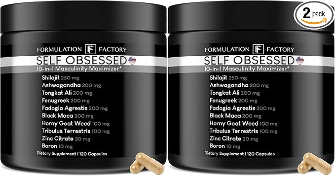 Self Obsessed 10 in 1 Masculinity Maximizer Supplement, Shilajit for Men, Tongkat Ali, Ashwaganda, Fenugreek & More, Muscle Growth, Energy Management, Strength, Recovery 4-Month Supply (Pack of 2)