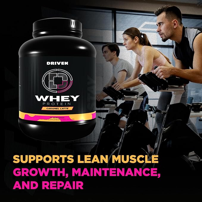 Driven WHEY- Whey Protein Powder: Delicious, Clean Protein Shake- Improve Muscle Recovery with 23 Grams of Protein with Added BCAA and Digestive Enzymes (5lb, Caramel Latte)