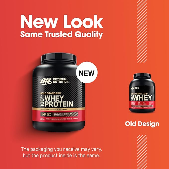Optimum Nutrition Gold Standard 100% Whey Protein Powder, Double Rich Chocolate, 5 Pound (Packaging May Vary)