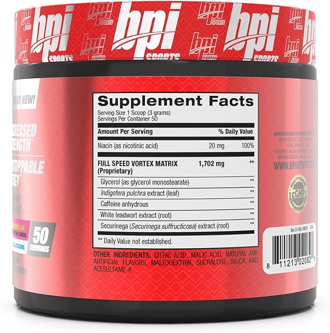 BPI Sports 1.M.R Vortex Pre Workout Powder – Sour Watermelon – 50 Servings – High Stim Preworkout for Men & Women with Glycerol, Caffeine, Niacin, and Herbal Extracts – Energy, Focus & Endurance