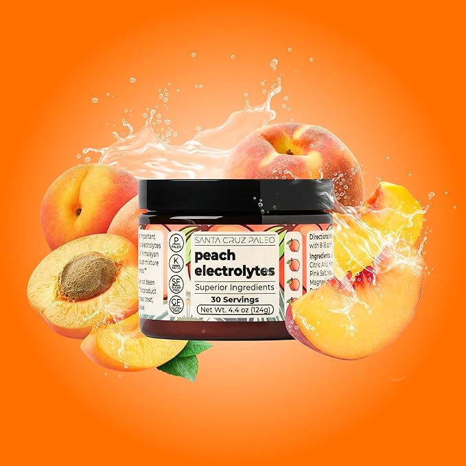 Santa Cruz Paleo Electrolyte Powder Peach with Himalayan & Sea Salt, Magnesium, Potassium, Sugar-Free, 30 Servings