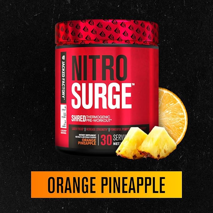 Jacked Factory Nitrosurge Shred Thermogenic Pre-Workout in Orange Pineapple & BCAA in Fruit Punch for Body Recomposition, Muscle Building and Recovery