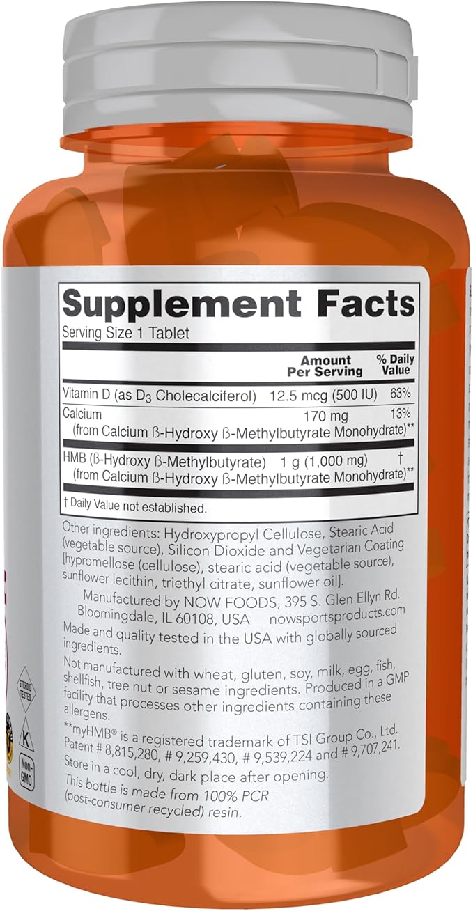 NOW Foods Sports Nutrition, HMB (β-Hydroxy β-Methylbutyrate), Double Strength 1,000 mg, 90 Tablets