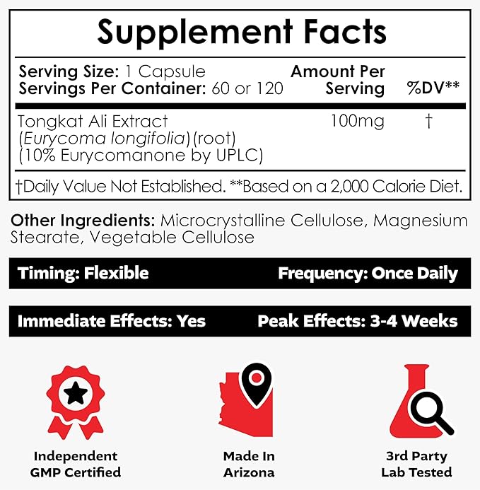 Nootropics Depot Tongkat Ali Extract Capsules | 100mg | 60 Count | 10% Eurycomanone by HPTLC | Eurycoma longifolia Root Extract