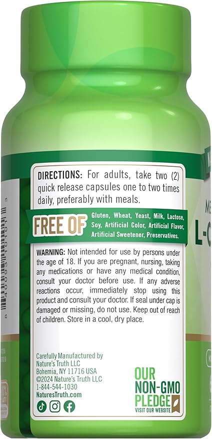 Nature's Truth L-Carnitine 1000mg | 60 Capsules | Mega Strength | Free Form | Non-GMO & Gluten Free Supplement