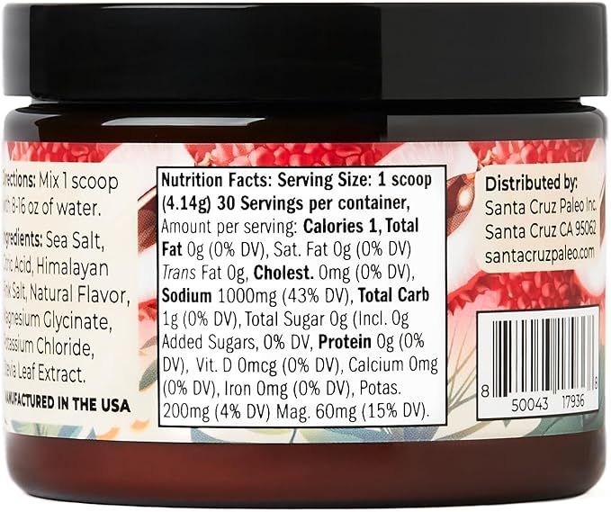 Santa Cruz Paleo Electrolyte Powder Lychee with Himalayan & Sea Salt, Magnesium, Potassium, Sugar-Free, 30 Servings