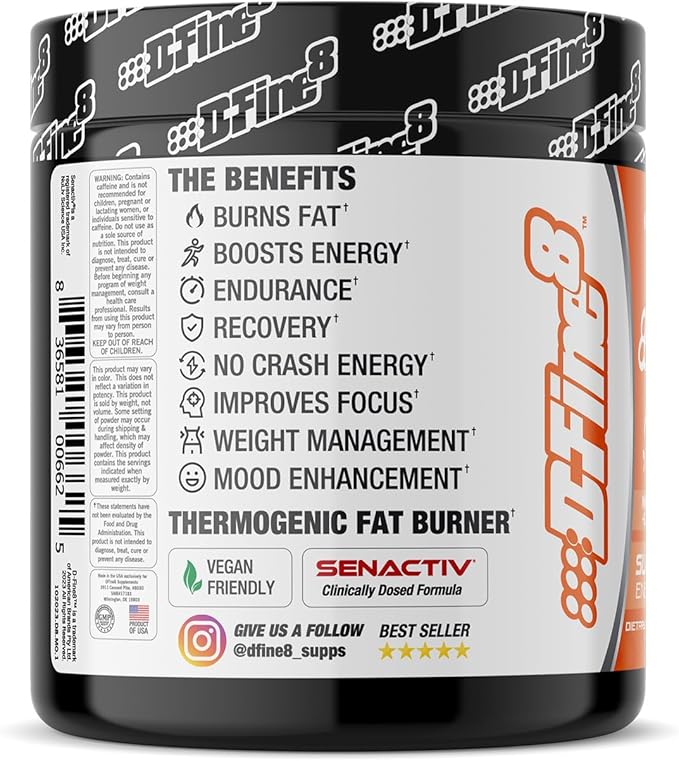 Thermogenic Pre-Workout Energy Powder & Shredding Supplement, Boost Energy Mood & Focus, Sugar Free, Contains Senactiv, Endurance, 300mg Caffeine, N-Acetyl-L-Tyrosine (Mango Orange)