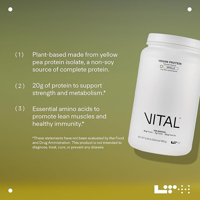 LTH Vital Vegan Protein - Plant-Based Protein Powder - Made from Pea Protein - Supports a Healthy Immune System - Dairy Free & Soy Free - Vanilla, 30 Servings
