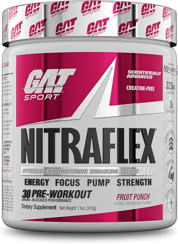 GAT SPORT Nitraflex Advanced Pre-Workout Powder, Increases Blood Flow, Boosts Strength and Energy, Improves Exercise Performance, Men & Women (Fruit Punch, 30 Servings)
