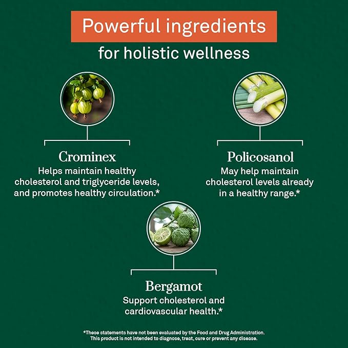 Cholesterol Support Supplement | Supports Healthy Cholesterol Levels Within a Normal Range | Promotes Cardiovascular Health | with Citrus Bergamot, Policosanol & Crominex 3+ | 60 Capsules