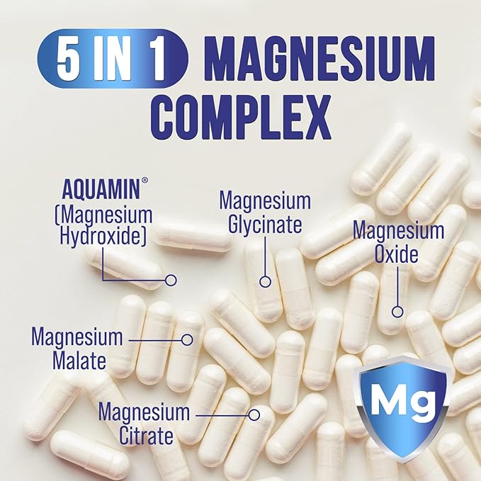 Magnesium Supplement Citrate Capsules 500mg with Glycinate, Oxide, Malate, Citrate - for Muscle, Nerve, Bone and Heart Health Support - High Absorption Glycinate Complex, Gluten Free - 120 Capsules