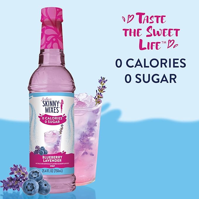Jordan's Skinny Syrups Sugar Free Coffee Syrup, Blueberry Lavender Flavor Drink Mix, Zero Calorie Flavoring for Latte, Lemonade, Food and More, Gluten Free, Keto Friendly, 25.4 Fl Oz, 1 Pack