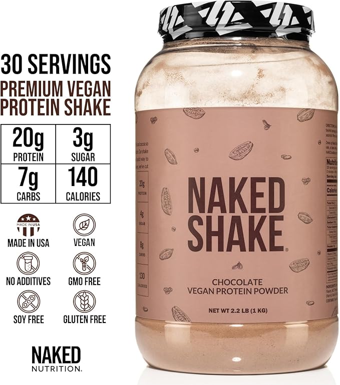 NAKED Shake - Chocolate Protein Powder - Plant Based Protein Shake with Mct Oil, Gluten-Free, Soy-Free, No Gmos Or Artificial Sweeteners - 30 Servings