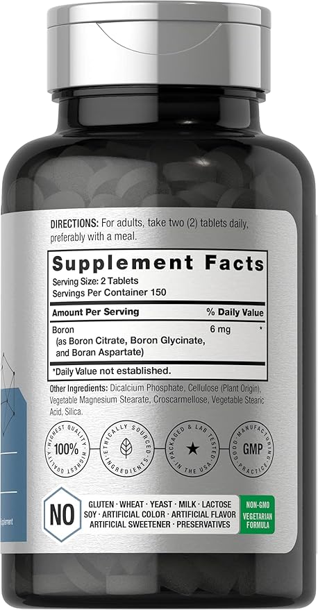 Horbäach Triple Boron Complex 6 mg Supplement | 300 Tablets | for Men and Women | Vegetarian, Non-GMO & Gluten Free | Triple Action Boron Citrate, Boron Glycinate, Boron Asparate