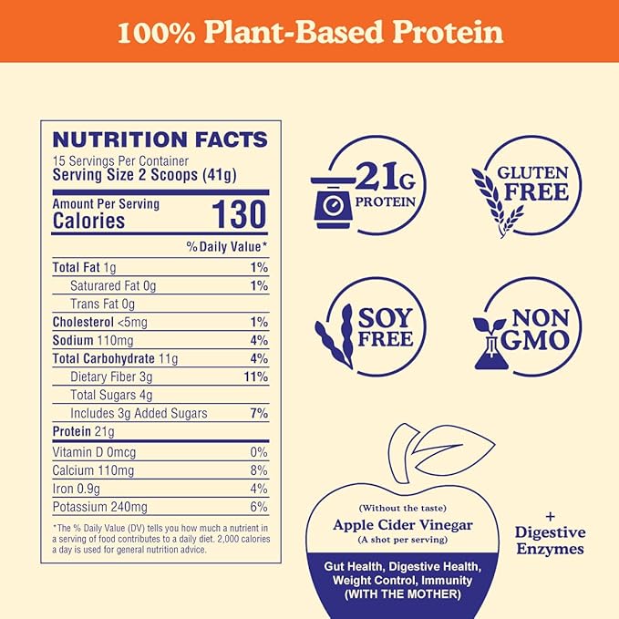 Meal Replacement Shakes, 21g Protein, Vegan Plant Based Protein Powder, Apple Cider Vinegar, Digestive Enzymes, All in One Shake for Women & Men (15 Servings, Vanilla Cream)
