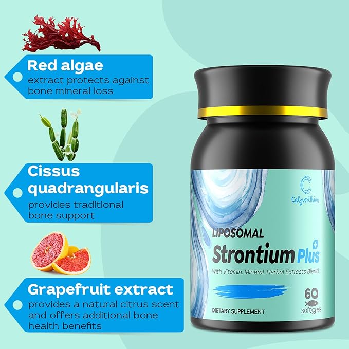 Liposomal Strontium Citrate 680mg–Advanced Bone Density & Joint Support Formula with Calcium, Vitamin K2 (MK-7), Magnesium & Herbal Bone Blend–Natural Citrus Flavor–120 Softgels