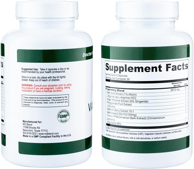 M.D. Vascular - Expert Formulated Supplement - Vascular & Overall Wellness Goals - Proper Flow, Numbers, Balance - Powerful Garlic, Ginger, L-Arginine, Pomegranate - 120 Capsules (Pack of 2)