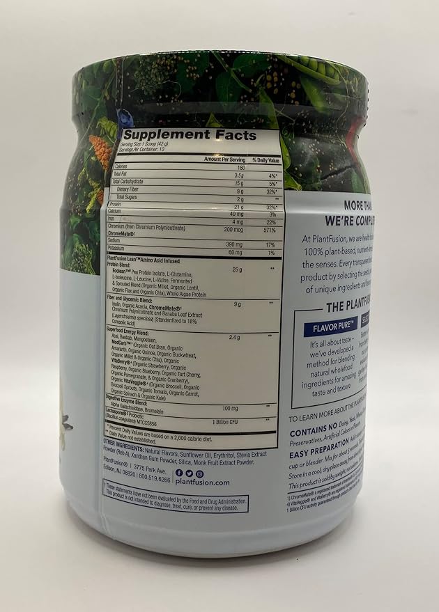 PlantFusion Complete Lean Plant Based Protein Powder - Prebiotic Fiber, Superfoods & Digestive Enzymes - Vegan, Gluten Free, Soy Free, Non-GMO - Chocolate Brownie 1 lb