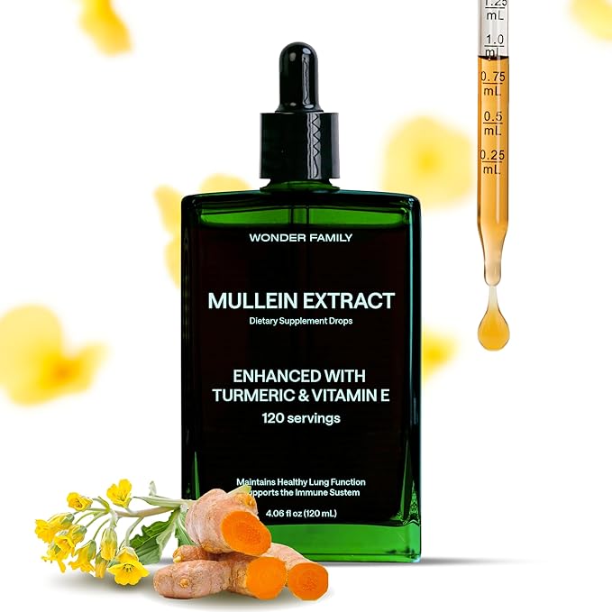 Mullein Drops for Lungs - Lung Support Supplement with Turmeric, Vitamin E, & Mullein Leaf Extract