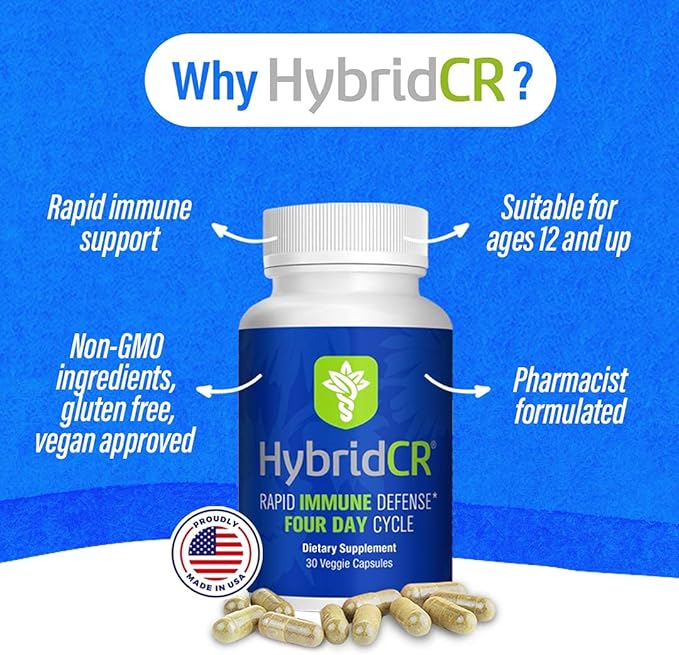 HybridCR Rapid Immunity Supplement | Zinc, Echinacea, Andrographis, Ginseng, Selenium, Gluten-Free & Non-GMO | 5-in-1 Immune Support Supplement | Pharmacist Formulated 1 Month Supply (30 Veggie Caps)