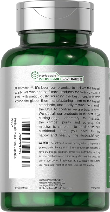 Horbäach Maca Root Capsules for Men and Women | 120 Pills | High Potency Extract | Non-GMO and Gluten Free Formula