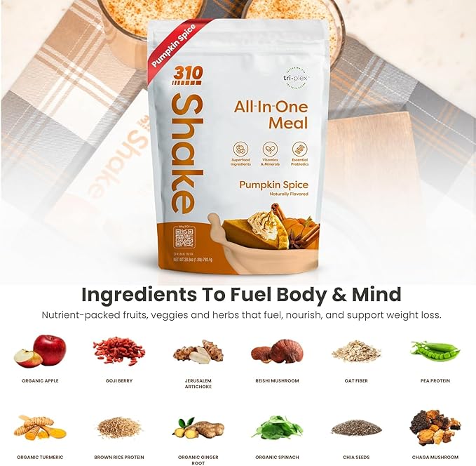 310 Nutrition All-In-One Meal Replacement Shake-Superfood Protein with Fiber, Probiotics & Adaptogens โ Low Carb, Vegan, Keto & Paleo Friendly - ๐ฎ๐ด ๐ฆ๐ฒ๐ฟ๐๐ถ๐ป๐ด๐ ๐ฃ๐๐บ๐ฝ๐ธ๐ถ๐ป ๐ฆ๐ฝ๐ถ๐ฐ๐ฒ