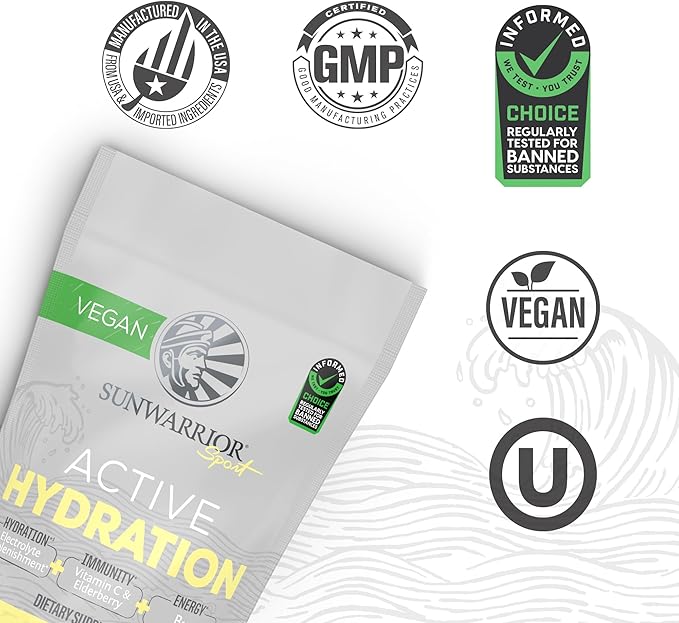 Sunwarrior Vegan Hydration Blend Electrolyes Supplement | Elderberry Coconut Water Real Salt Soy Free Sugar Free Synthetic Free Gluten Free Dairy Free | Strawberry 30 Servings | Active Hydration