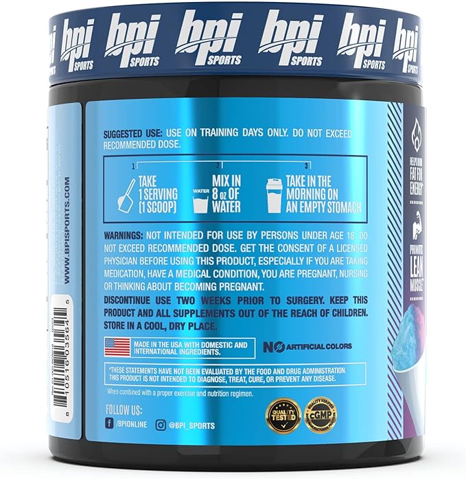 BPI Sports Best BCAA Shredded - Thermogenic Recovery Drink - Caffeine Free - BCAA Powder - Lean Muscle Building, Preworkout, Aminos & Hydration - Snow Cone - 25 Serving