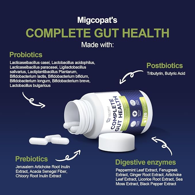 Probiotic Prebiotic, Postbiotic & Digestive Enzymes for Digestive Health, 80 Billion CFU Probiotics Complete Gut Support with Berberine, Cinnamon, L-Glutamine, for Men & Women, 120 Capsules