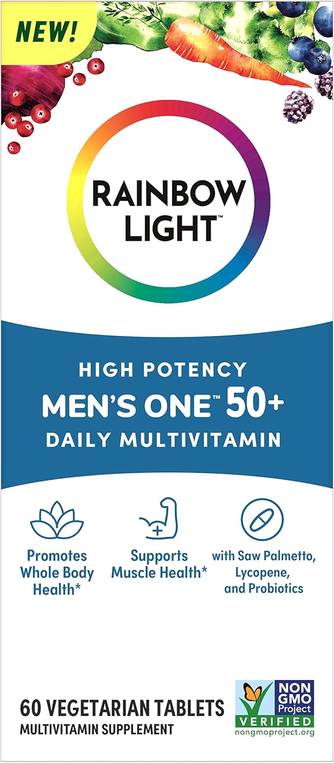 Rainbow Light Multivitamin for Men 50+, Vitamin C, D & Zinc, Probiotics, Men's One 50+ Multivitamin Provides High Potency Immune Support, Non-GMO, Vegetarian, 60 Tablets