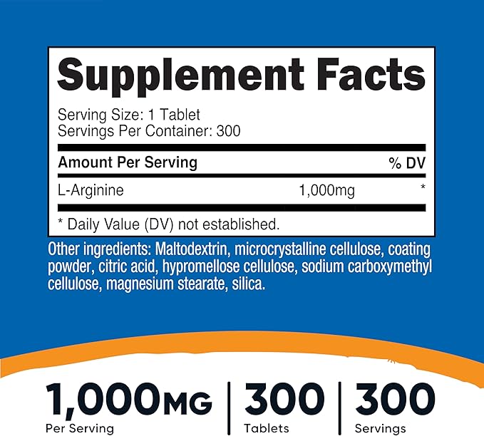 Nutricost L-Arginine 1000mg, Amino Acid Tablets (300 Tablets)