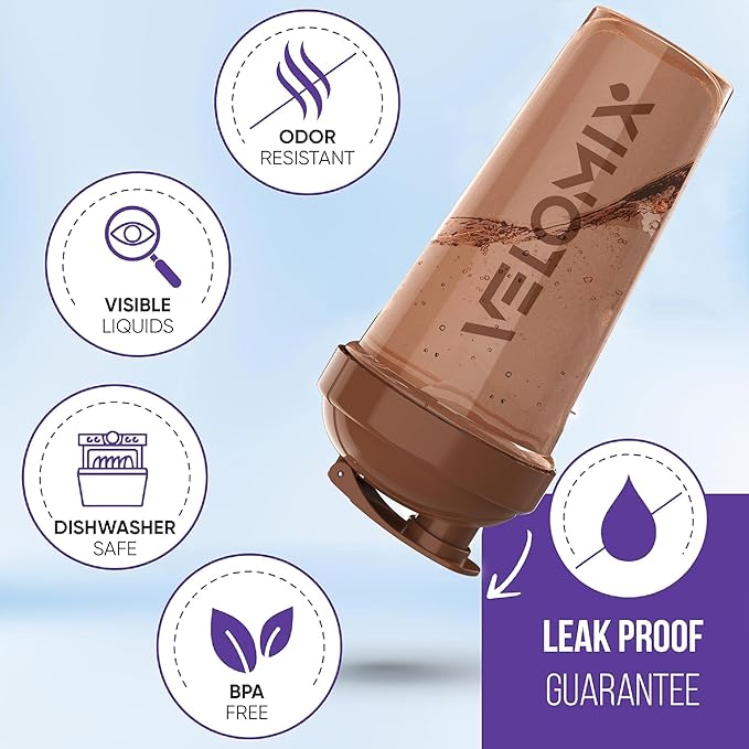 -2 Pack- 28 oz Protein Shaker Bottles for Protein Mixes - 2x Wire Whisk | Leak Proof Shaker Cups for Protein Shakes | Protein Shaker Bottle Pack | Shakers for Protein Shakes-Brown Colors